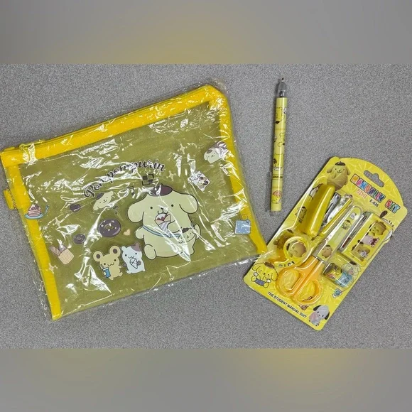Yellow Pompompurin Mesh Pouch Desk Set Backpack Set - Picture 2 of 5